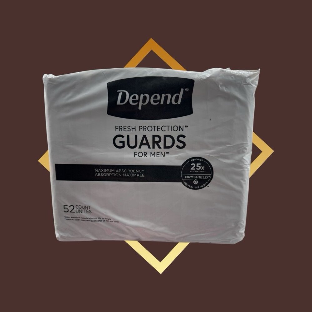 Depends Mens Maximum Guards Set Of Two 52 Ct. 25X Obsorbancy And Drysheild.